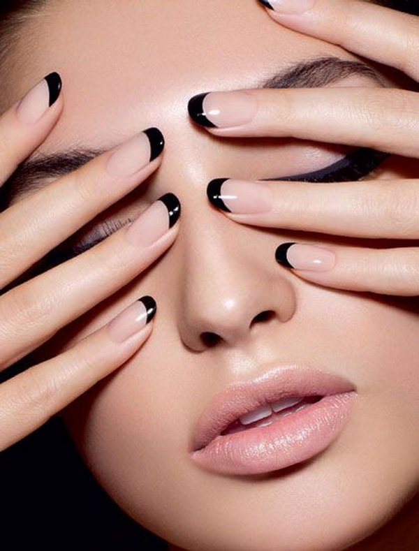 Black Tipped French Manicure. 