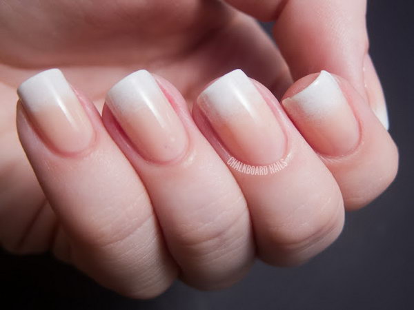 Ombre French Manicure. Paint nails a peachy nude and gradually fade to creamy white tips. See more details 