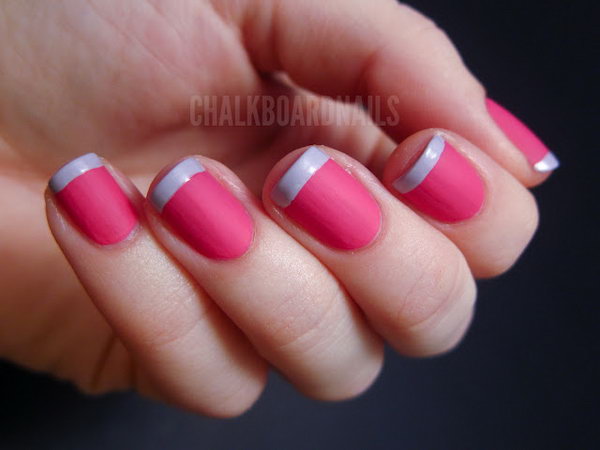 Hot Pink Base and Light Purple Tipped Valentine's French Manicure. Get the tutorial 
