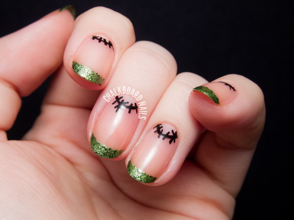 Frankenstein French and Simple Stitched Moons Manicure. See more instructions 