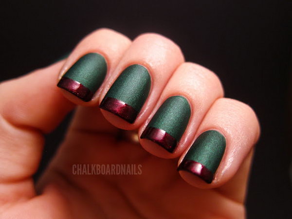 Gorgeous Green and Red Matte Combination French Nails. Get the tutorial 