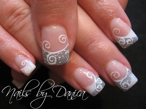 Glitter and White French Manicure. 