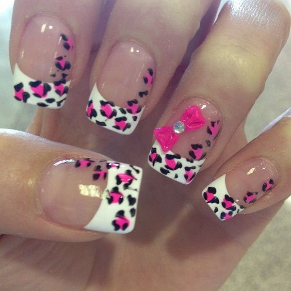 Cheetah and Bow French Nails. 