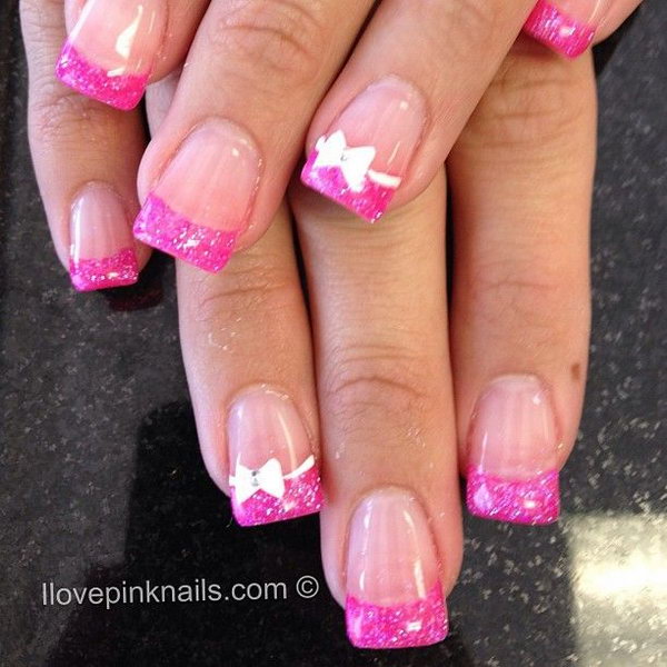 Pink and White Rock Star French Nails. 