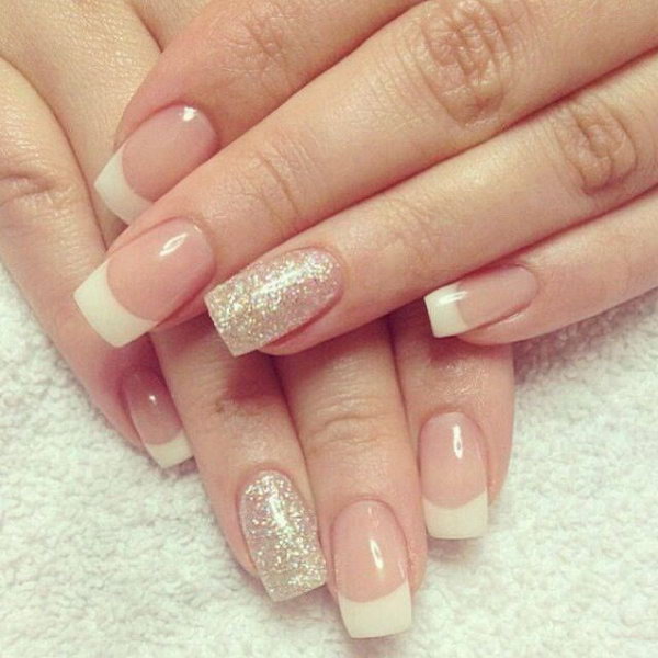 Glittering Gold French Manicure Design. 