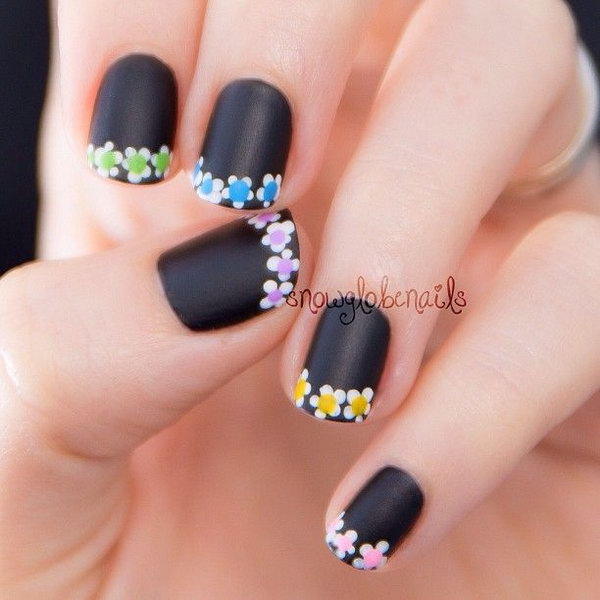 Spring Flowers Tipped French Manicure. 