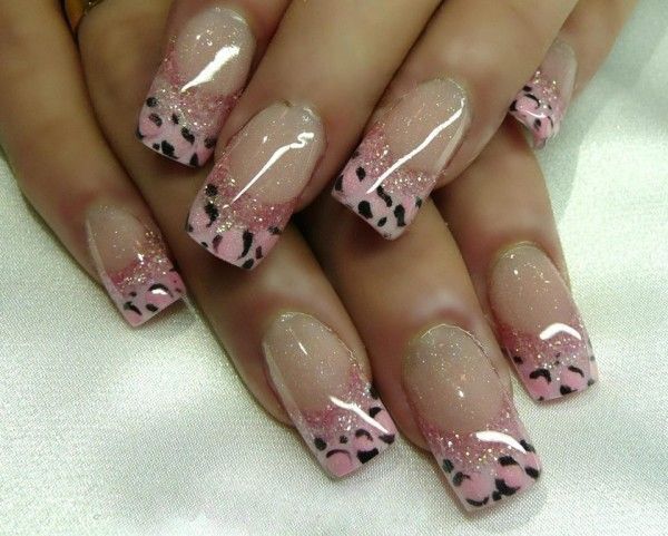 Pink Cheetah Tips French Manicure. 