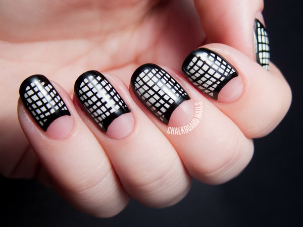 Black and White Mesh Framed Half Moon Nails. See the directions 