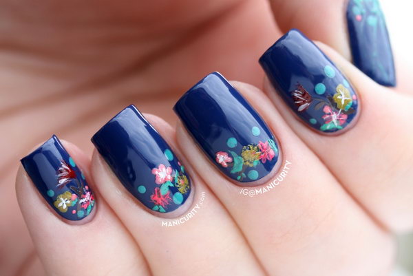 Flowery Half Moon Nails. See more details 