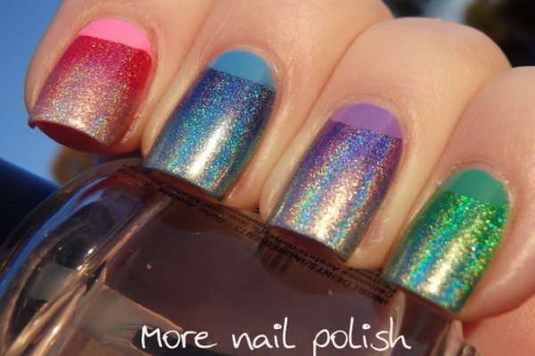 Rainbow Glitter Half Moon Nails. See more directions 