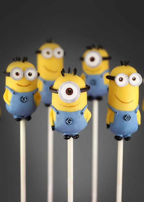 Minion Cake Pops. See the tutorial 