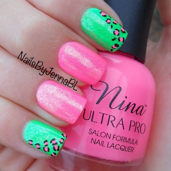 Neon Cheetah Print Nails. 