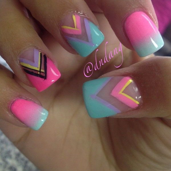 Chevron Patterned Neon Nail Designs. 