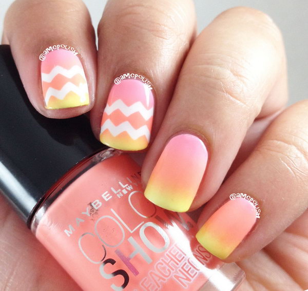 Ombre Chevron Neon Nail Design. 