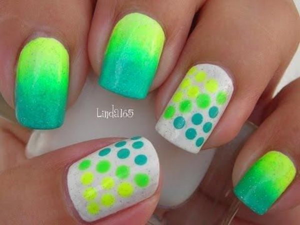 Dots Themed Neon Nails. 