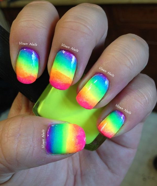 Neon Rainbow Nails. 
