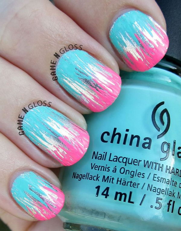 Metallic and Neon Nail Design. 