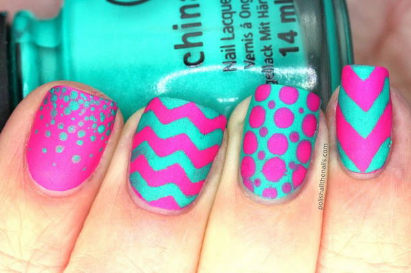 Wavy Neon Nails. 