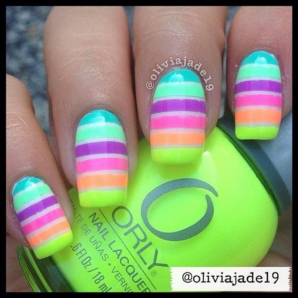 Big Strip Neon Nails. 