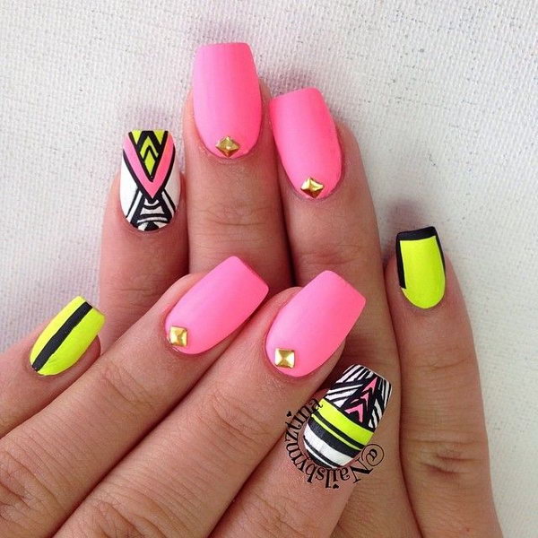 Tribal and Studded Neon Nail. 