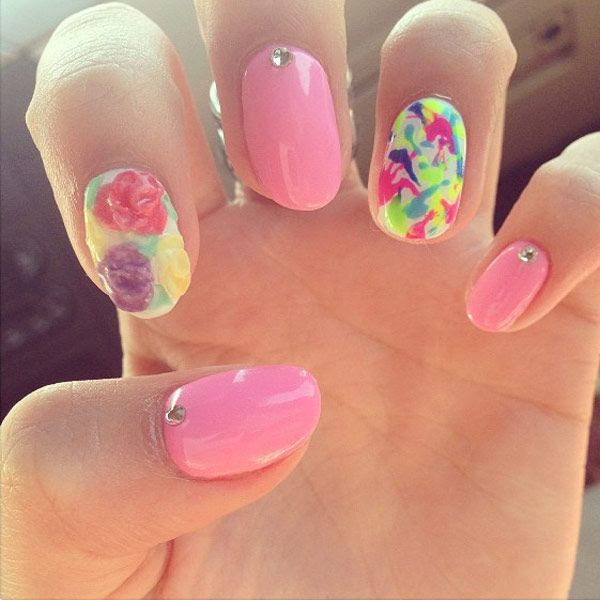 Floral and Neon Nail Art. 