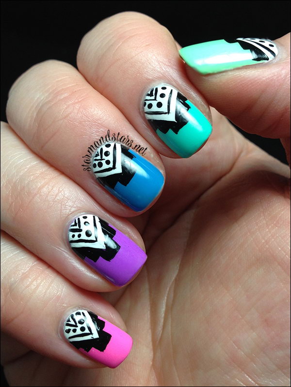 Neon Tribal Nail Art. Get the tutorial 