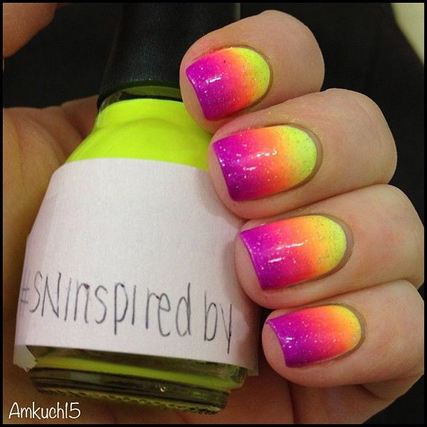 Ombre Neon Nail Design. 