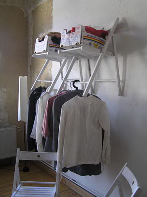 Turn Old Chairs into Clothes Shelf and Rack. 