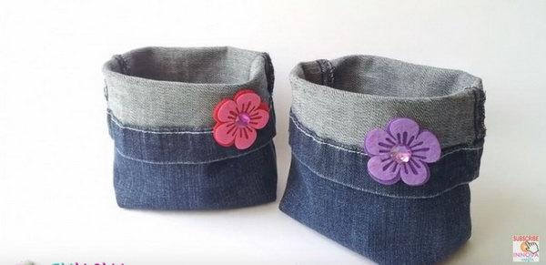 DIY Denim Buckets from Jeans. See the video tutorial 