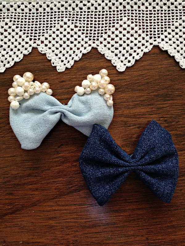 Denim Hair Bows. See how to make it 