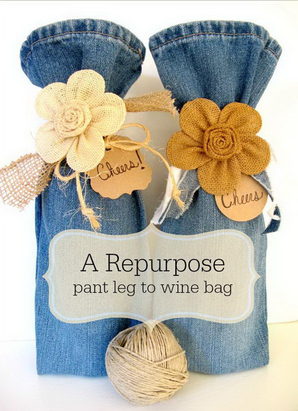 DIY Wine Bag from Old Jeans. Get the steps 