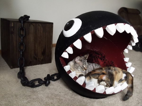 DIY Cat Bed Inspired By Super Mario’s Chain Chomp Monster. 