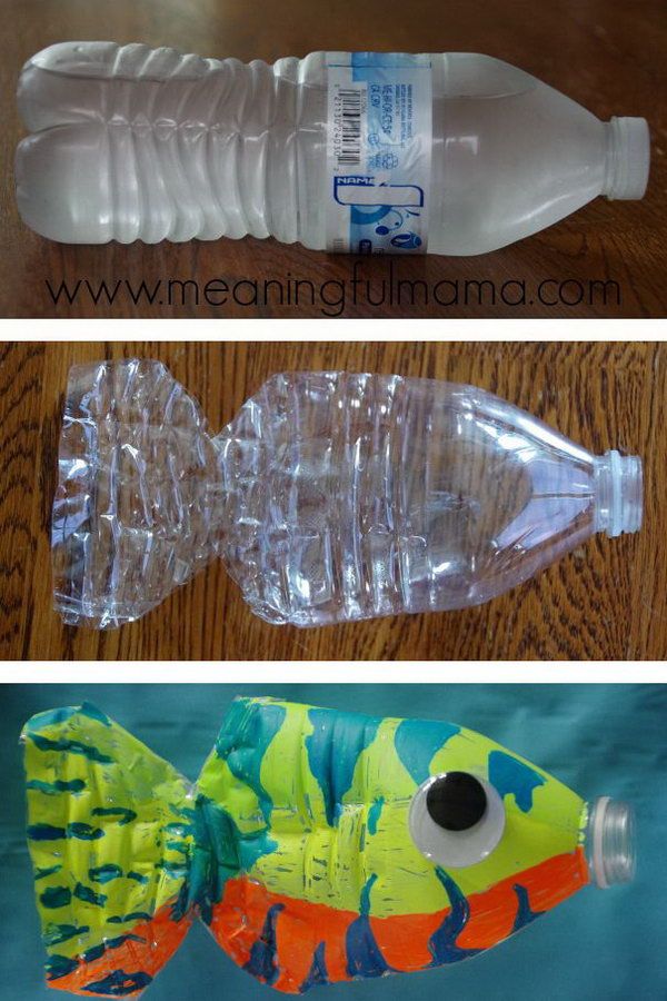 DIY Plastic Water Bottle Fish Craft. Kids will have fun recycling an empty soda bottle into a beautiful fish!  Tutorial via 