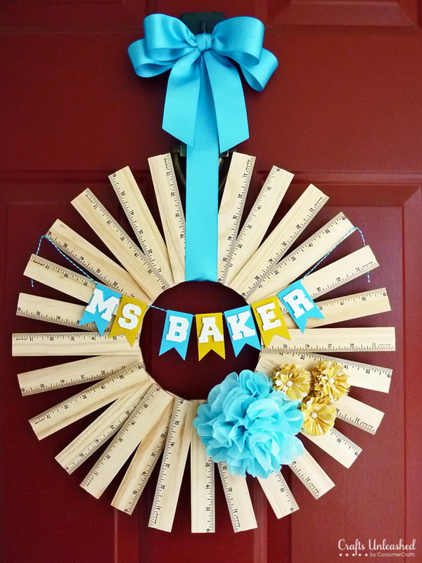 Personalized Ruler Wreath. Ruler wreath is super easy to make and makes a perfect back to school gifts for any teacher. Lear how to make it 