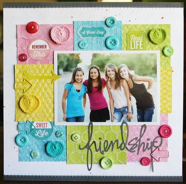 A fun and beautiful layout ideas for scrapbooking friendship. 