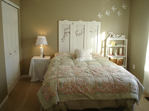 The Dreaming Bedroom Styled with Beige Wall Paint and White Furniture. 