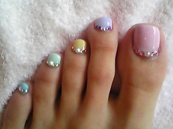 Spring ColorS Toe Nails with Silver Beads. 