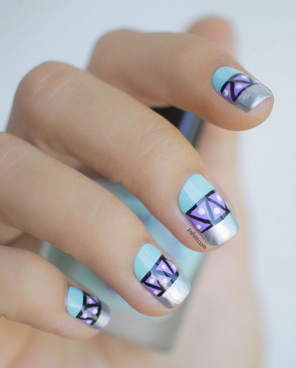 Pastel Tribal Nails with Silver Tips. Get the tutorial 