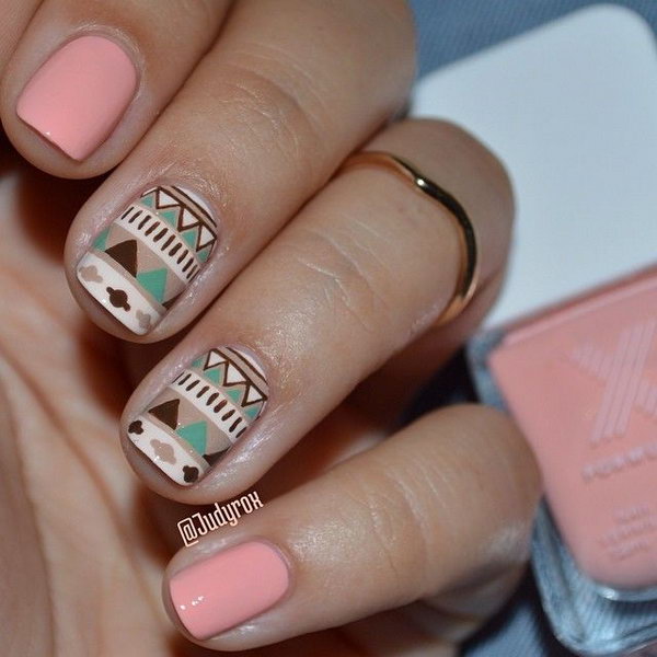 Light Pink and Nude Tribal Nail Design. 