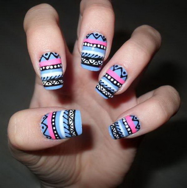 Colorful Tribal Nails. 