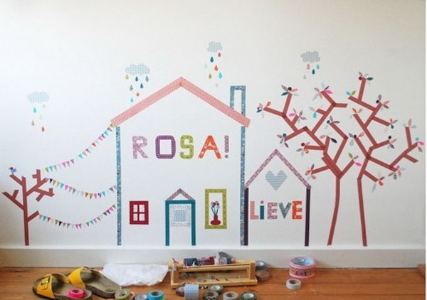 Create a Mural with Washi Tape in a Kid’s Room. 