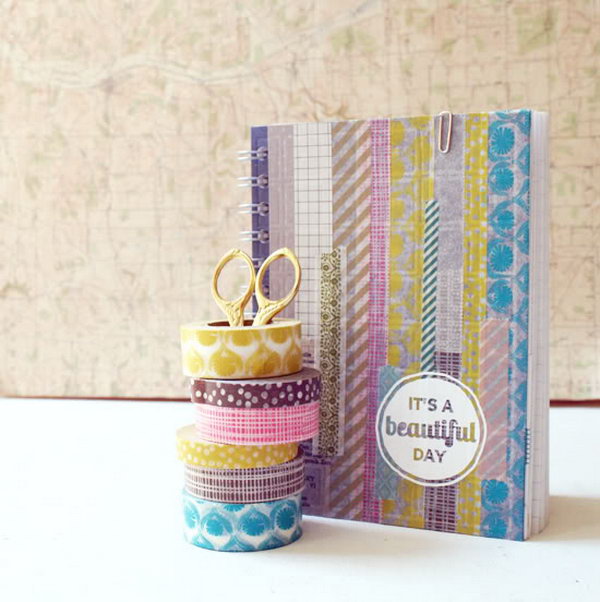 Cover a Boring Notebook with Washi Tape. 
