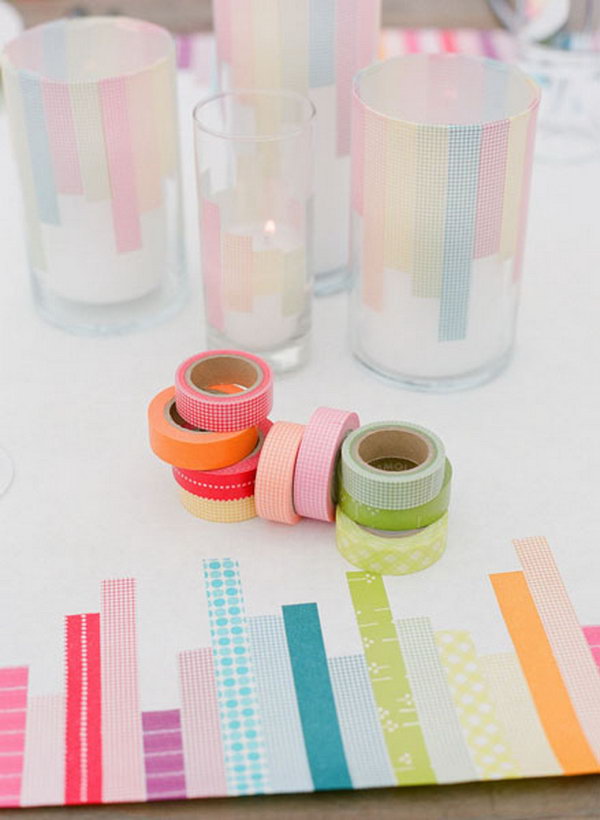 Glass Candle Holders Decoration with Washi Tape. 