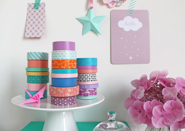 Cake Stand Repurposed for Stacking and Displaying Washi Tape. See the directions 