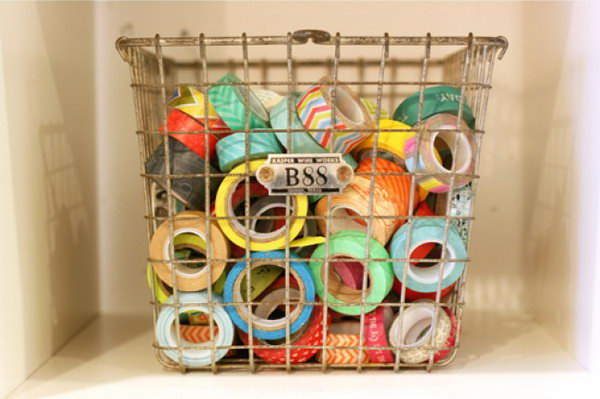 Vintage Wire Basket Used as Washi Tape Storage. See more details 