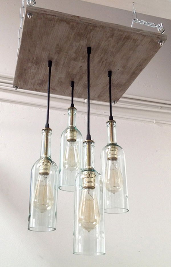 Wine Bottle Chandelier. This chandelier is intriguing and very functional for any room. 