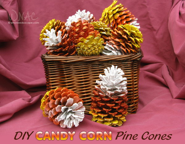 DIY Candy Corn Pine Cones. 