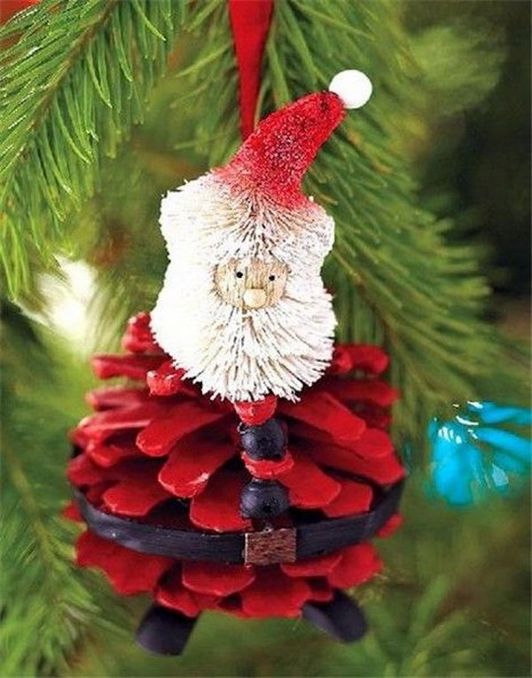 DIY Christmas Santa Pinecone Ornament. 