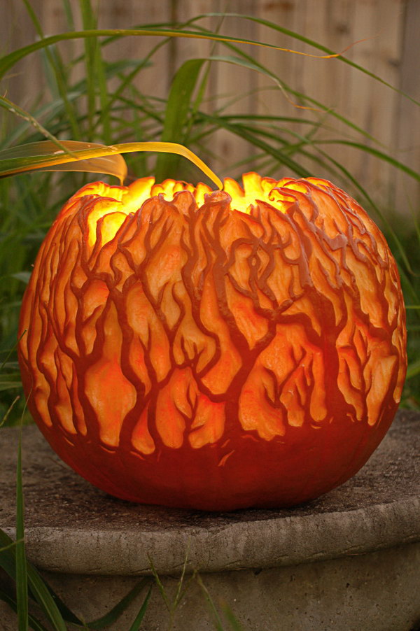 Glowing Forest Carved Pumpkin. 