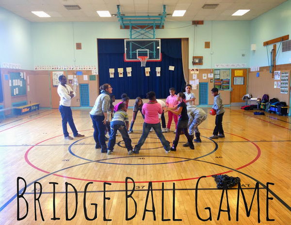 Bridge Ball Game.  This is a great game for students that can even be played in the classroom. All you need is one back and enough space for you group to form a circle. See more directions 